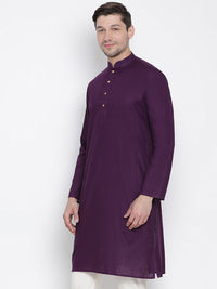 Thumbnail for Vastramay Men's Purple Cotton Linen Blend Kurta - Distacart