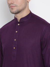 Thumbnail for Vastramay Men's Purple Cotton Linen Blend Kurta - Distacart