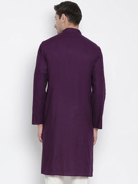 Thumbnail for Vastramay Men's Purple Cotton Linen Blend Kurta - Distacart