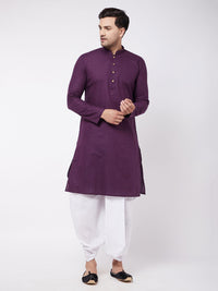 Thumbnail for Vastramay Men's Purple and White Cotton Blend Kurta And Dhoti Set - Distacart