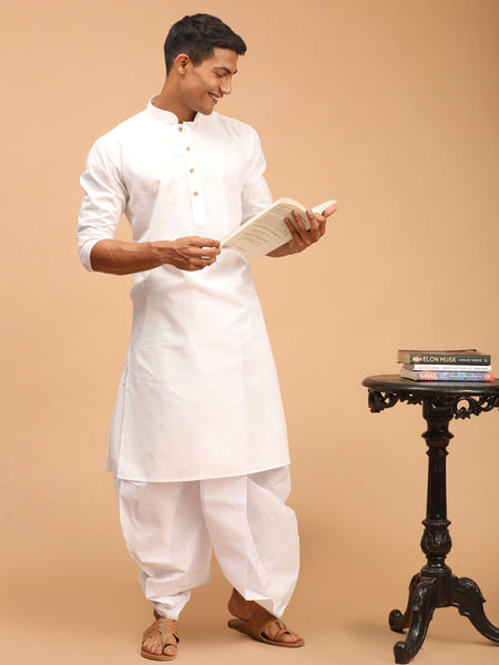 Vastramay Men's Purple And White Cotton Blend Kurta And Dhoti Set - Distacart