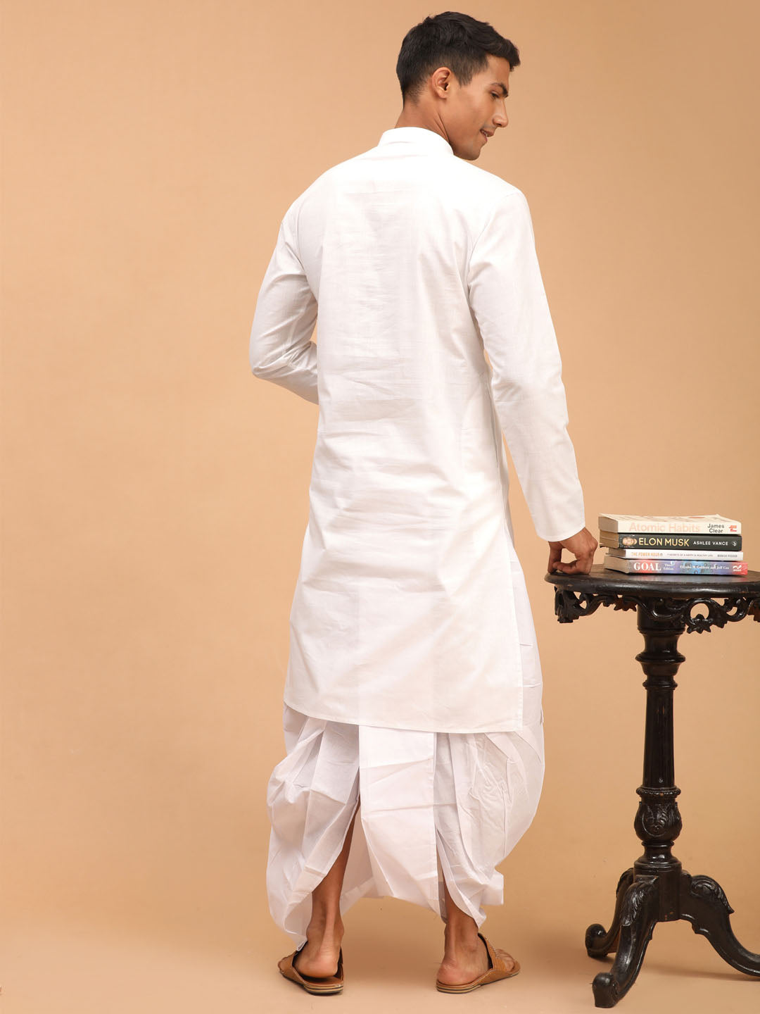 Vastramay Men's Purple And White Cotton Blend Kurta And Dhoti Set - Distacart