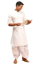 Thumbnail for Vastramay Men's Purple And White Cotton Blend Kurta And Dhoti Set - Distacart