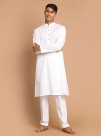 Thumbnail for Vastramay Men's White Cotton Blend Kurta Pyjama Set - Distacart