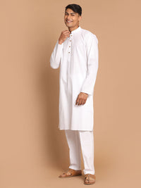 Thumbnail for Vastramay Men's White Cotton Blend Kurta Pyjama Set - Distacart
