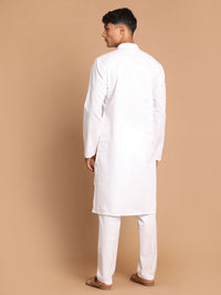 Thumbnail for Vastramay Men's White Cotton Blend Kurta Pyjama Set - Distacart