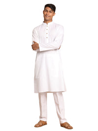 Thumbnail for Vastramay Men's White Cotton Blend Kurta Pyjama Set - Distacart
