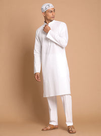 Thumbnail for Vastramay Men's White Cotton Blend Kurta Pyjama Set - Distacart