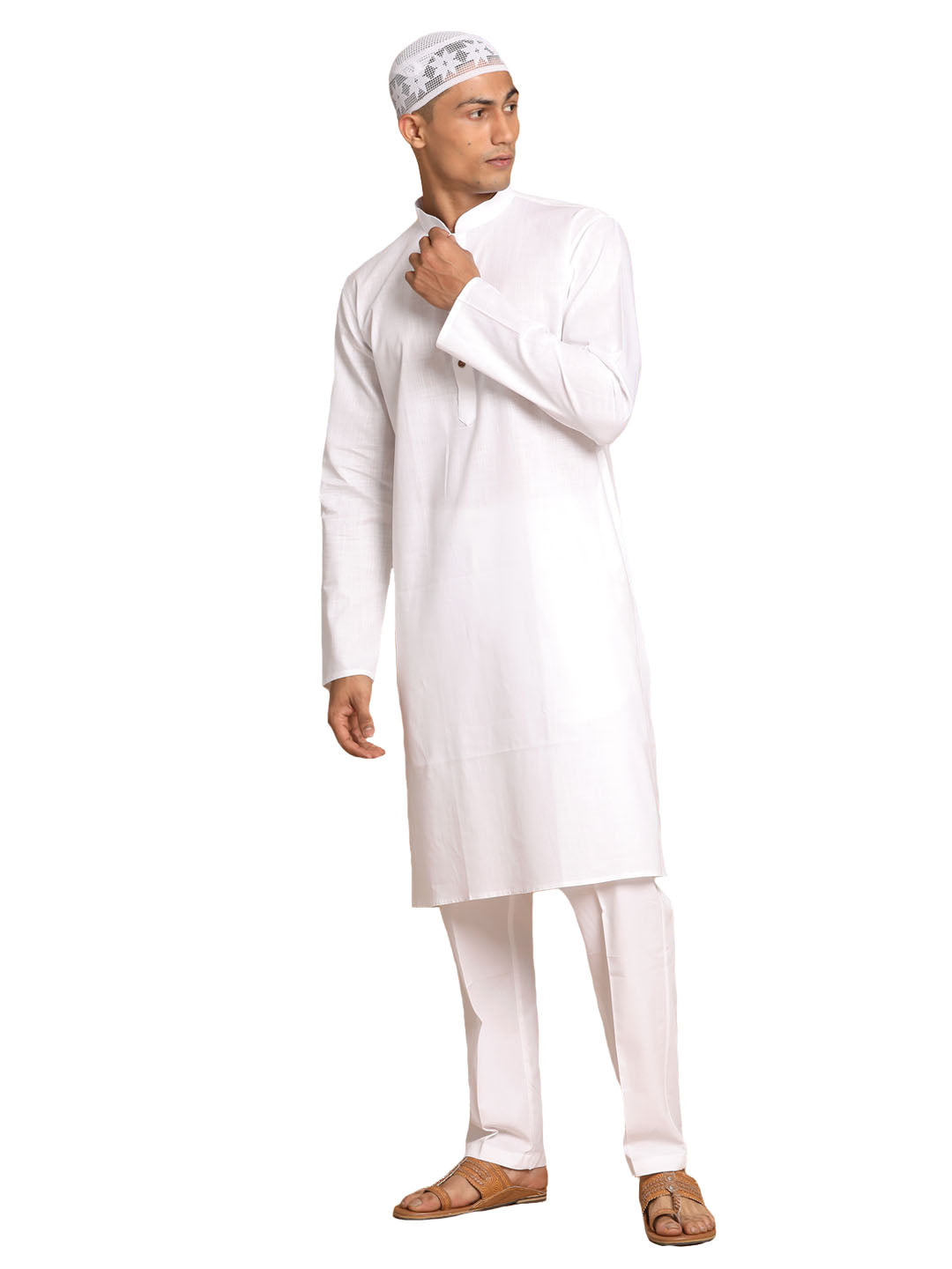 Vastramay Men's White Cotton Blend Kurta Pyjama Set - Distacart