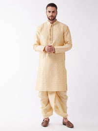 Thumbnail for Vastramay Men's Beige And Gold Silk Blend Kurta And Dhoti Set - Distacart