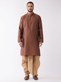 Thumbnail for Vastramay Men's Maroon And Rose Gold Silk Blend Kurta And Dhoti Set - Distacart