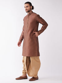 Thumbnail for Vastramay Men's Maroon And Rose Gold Silk Blend Kurta And Dhoti Set - Distacart