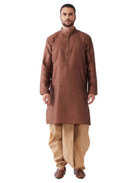 Thumbnail for Vastramay Men's Maroon And Rose Gold Silk Blend Kurta And Dhoti Set - Distacart