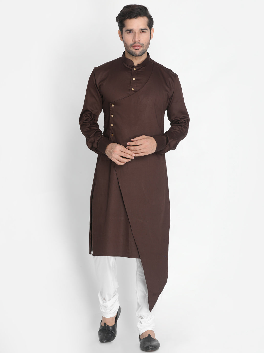 Vastramay Men's Brown Cotton Satin Blend Kurta Pyjama Set - Distacart