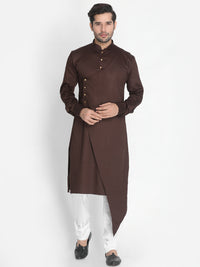 Thumbnail for Vastramay Men's Brown Cotton Satin Blend Kurta Pyjama Set - Distacart