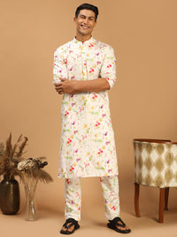 Thumbnail for Vastramay Men's Cream Cotton Blend Kurta Pyjama Set - Distacart