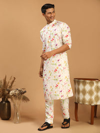 Thumbnail for Vastramay Men's Cream Cotton Blend Kurta Pyjama Set - Distacart