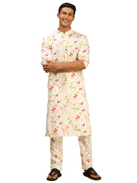 Thumbnail for Vastramay Men's Cream Cotton Blend Kurta Pyjama Set - Distacart