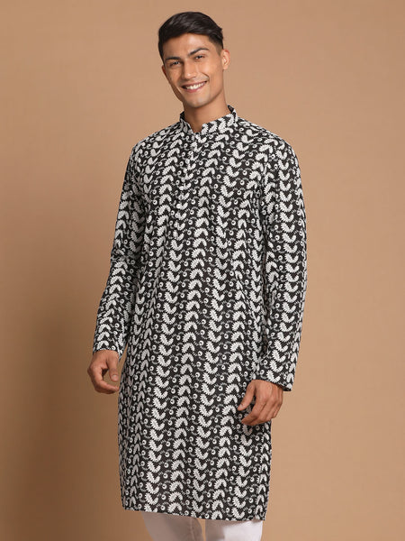 Vastramay Men's Black And White Pure Cotton Kurta - Distacart