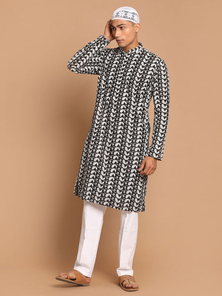 Vastramay Men's Black And White Pure Cotton Kurta Pyjama Set - Distacart