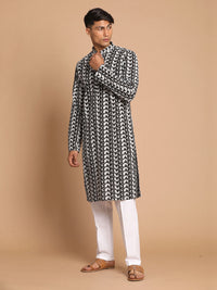 Thumbnail for Vastramay Men's Black And White Pure Cotton Kurta Pyjama Set - Distacart