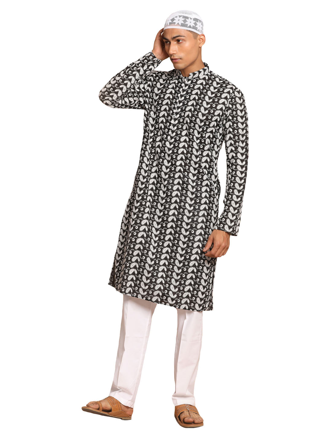 Vastramay Men's Black And White Pure Cotton Kurta Pyjama Set - Distacart