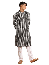 Thumbnail for Vastramay Men's Black And White Pure Cotton Kurta Pyjama Set - Distacart