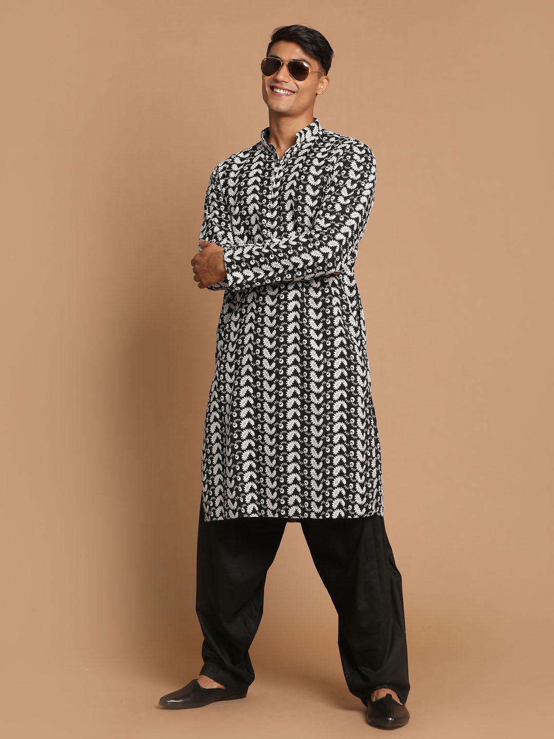 Vastramay Men's Black Pure Cotton Kurta And Patiala Set - Distacart