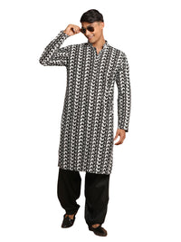Thumbnail for Vastramay Men's Black Pure Cotton Kurta And Patiala Set - Distacart