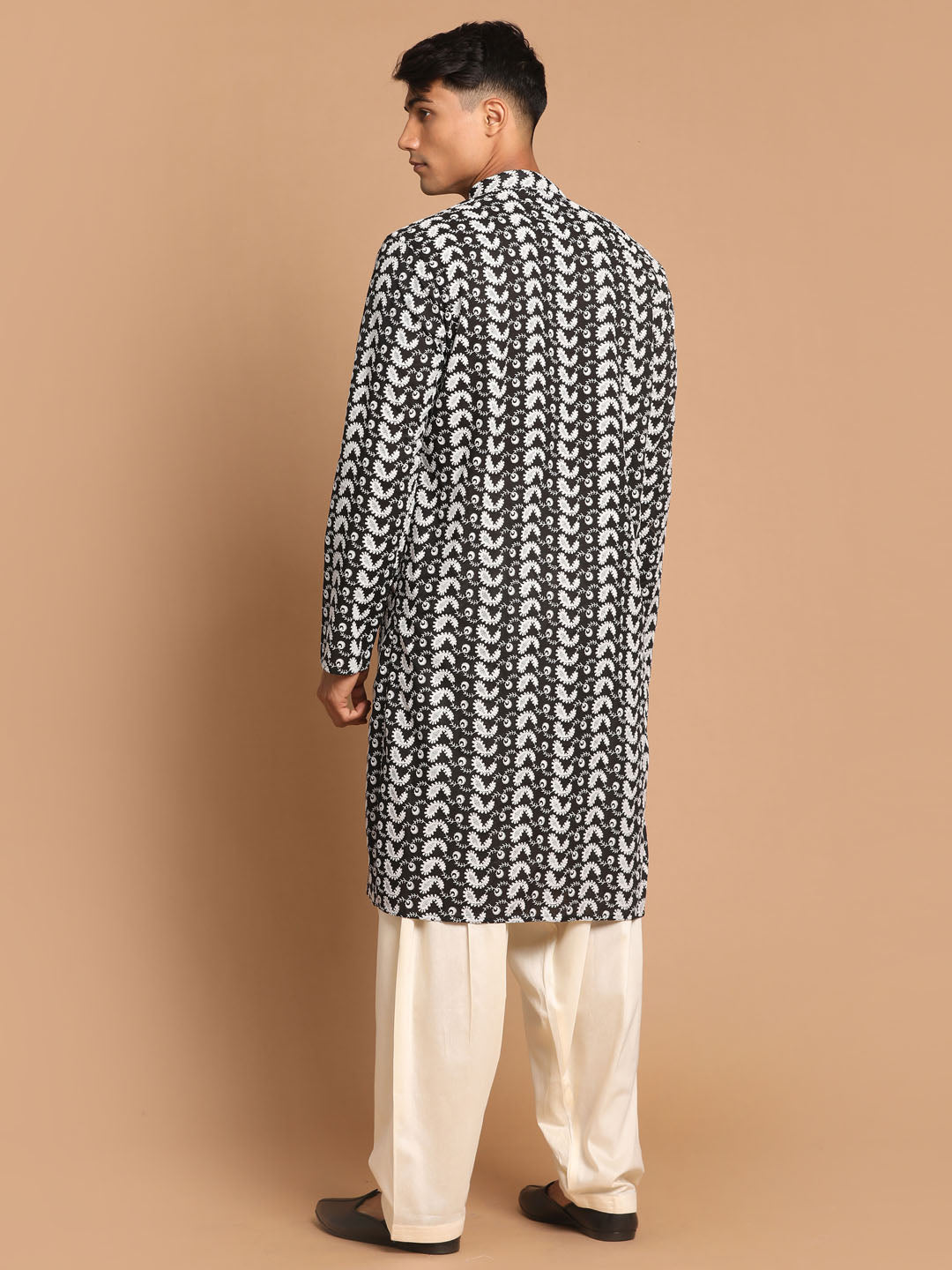 Vastramay Men's Black And Cream Pure Cotton Kurta And Patiala Set - Distacart