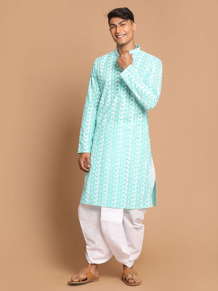 Vastramay Men's Green Pure Cotton Kurta And Dhoti Set - Distacart