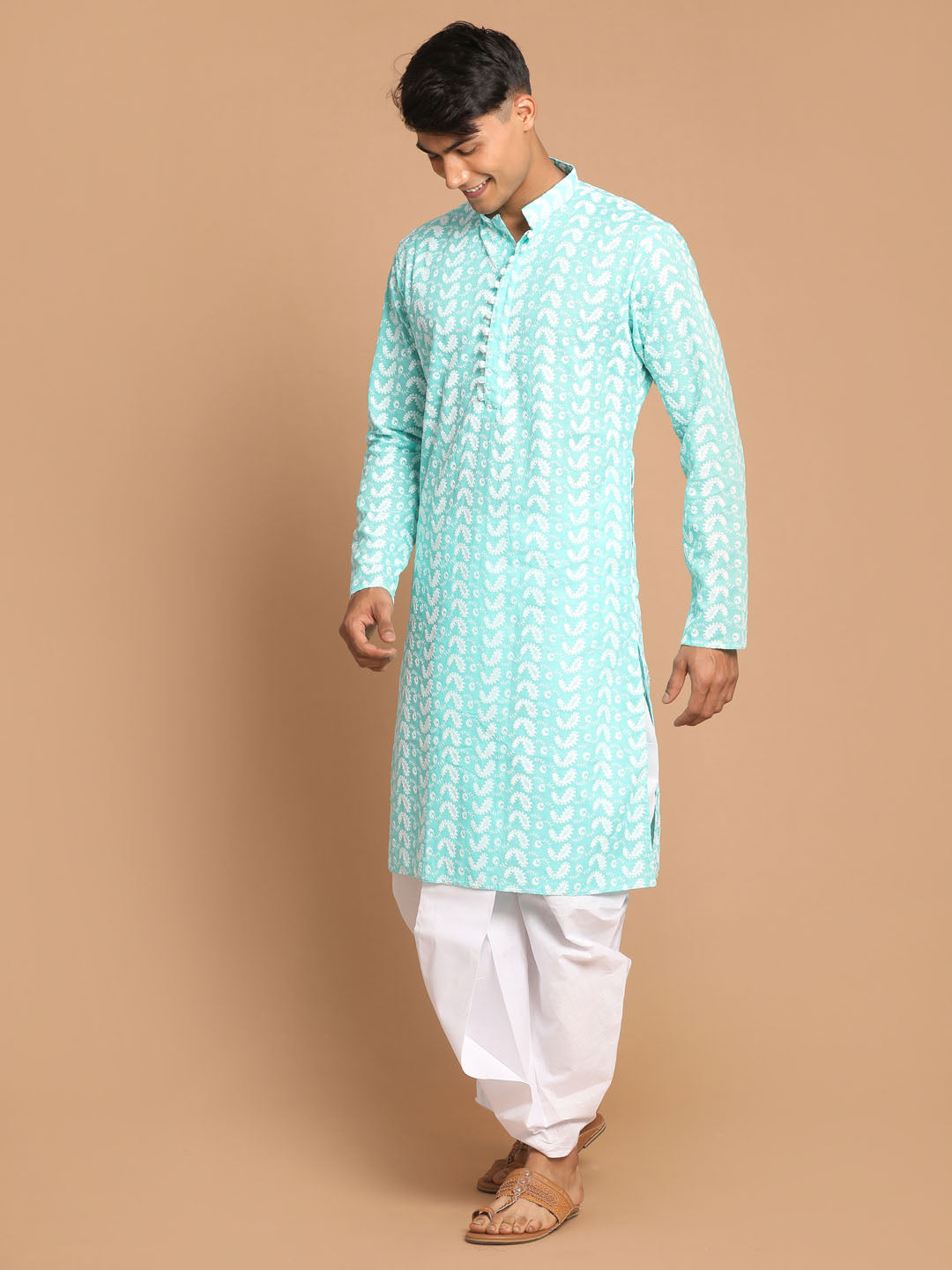 Vastramay Men's Green Pure Cotton Kurta And Dhoti Set - Distacart