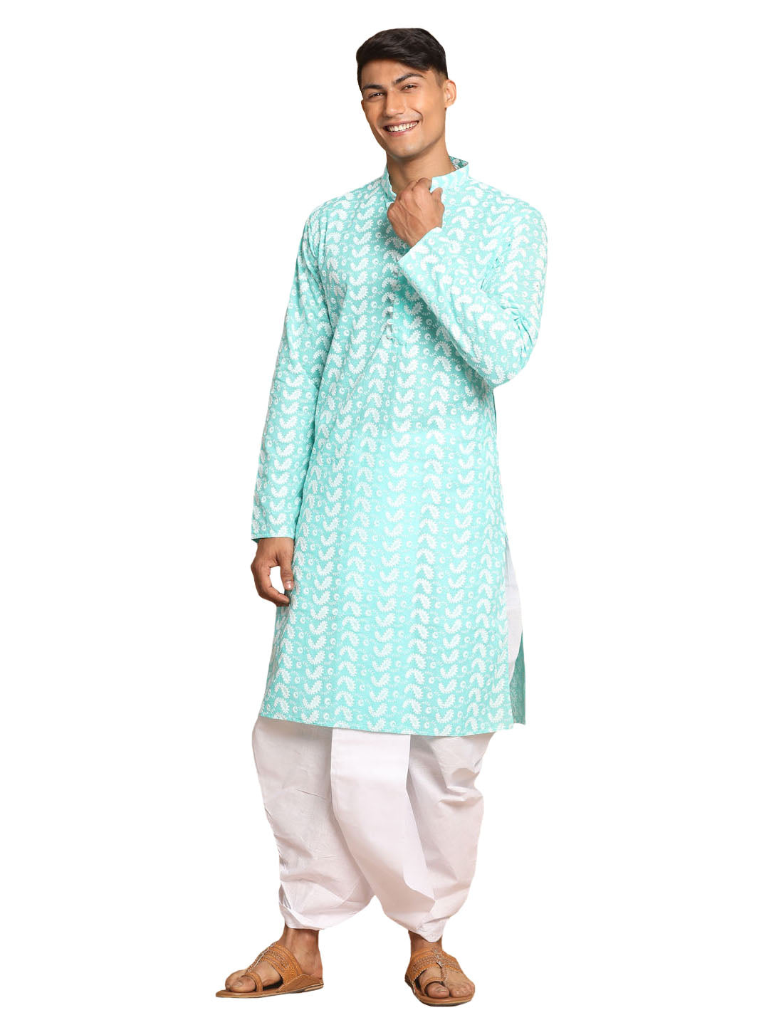 Vastramay Men's Green Pure Cotton Kurta And Dhoti Set - Distacart