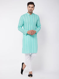 Thumbnail for Vastramay Men's Green And White Pure Cotton Kurta Pyjama Set - Distacart