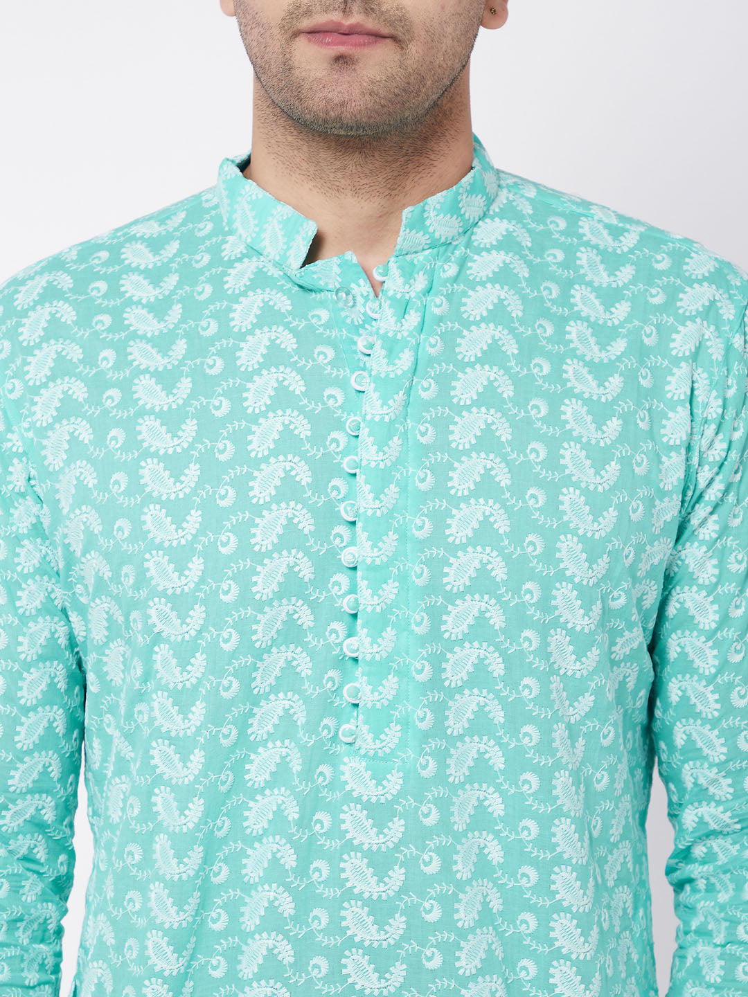 Vastramay Men's Green And White Pure Cotton Kurta Pyjama Set - Distacart
