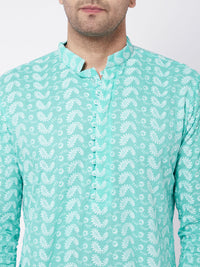 Thumbnail for Vastramay Men's Green And White Pure Cotton Kurta Pyjama Set - Distacart
