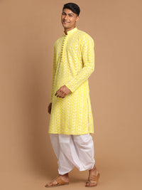 Thumbnail for Vastramay Men's Mustard Pure Cotton Kurta And Dhoti Set - Distacart