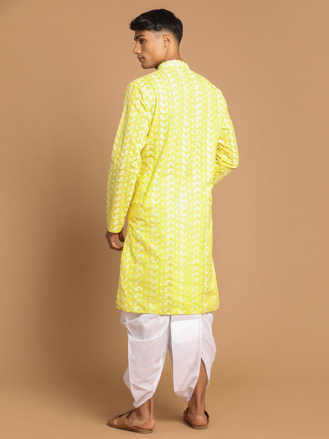 Vastramay Men's Mustard Pure Cotton Kurta And Dhoti Set - Distacart