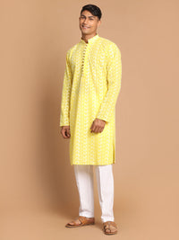 Thumbnail for Vastramay Men's Mustard And White Pure Cotton Kurta Pyjama Set - Distacart