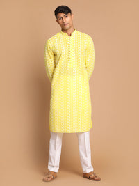Thumbnail for Vastramay Men's Mustard And White Pure Cotton Kurta Pyjama Set - Distacart