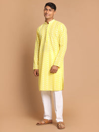 Thumbnail for Vastramay Men's Mustard And White Pure Cotton Kurta Pyjama Set - Distacart