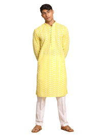 Thumbnail for Vastramay Men's Mustard And White Pure Cotton Kurta Pyjama Set - Distacart