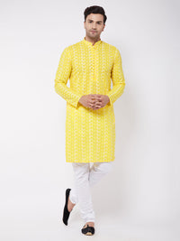 Thumbnail for Vastramay Men's Mustard And White Pure Cotton Kurta Pyjama Set - Distacart