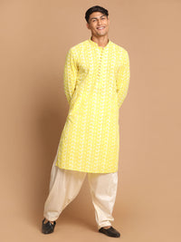 Thumbnail for Vastramay Men's Mustard And Cream Pure Cotton Kurta And Patiala Set - Distacart