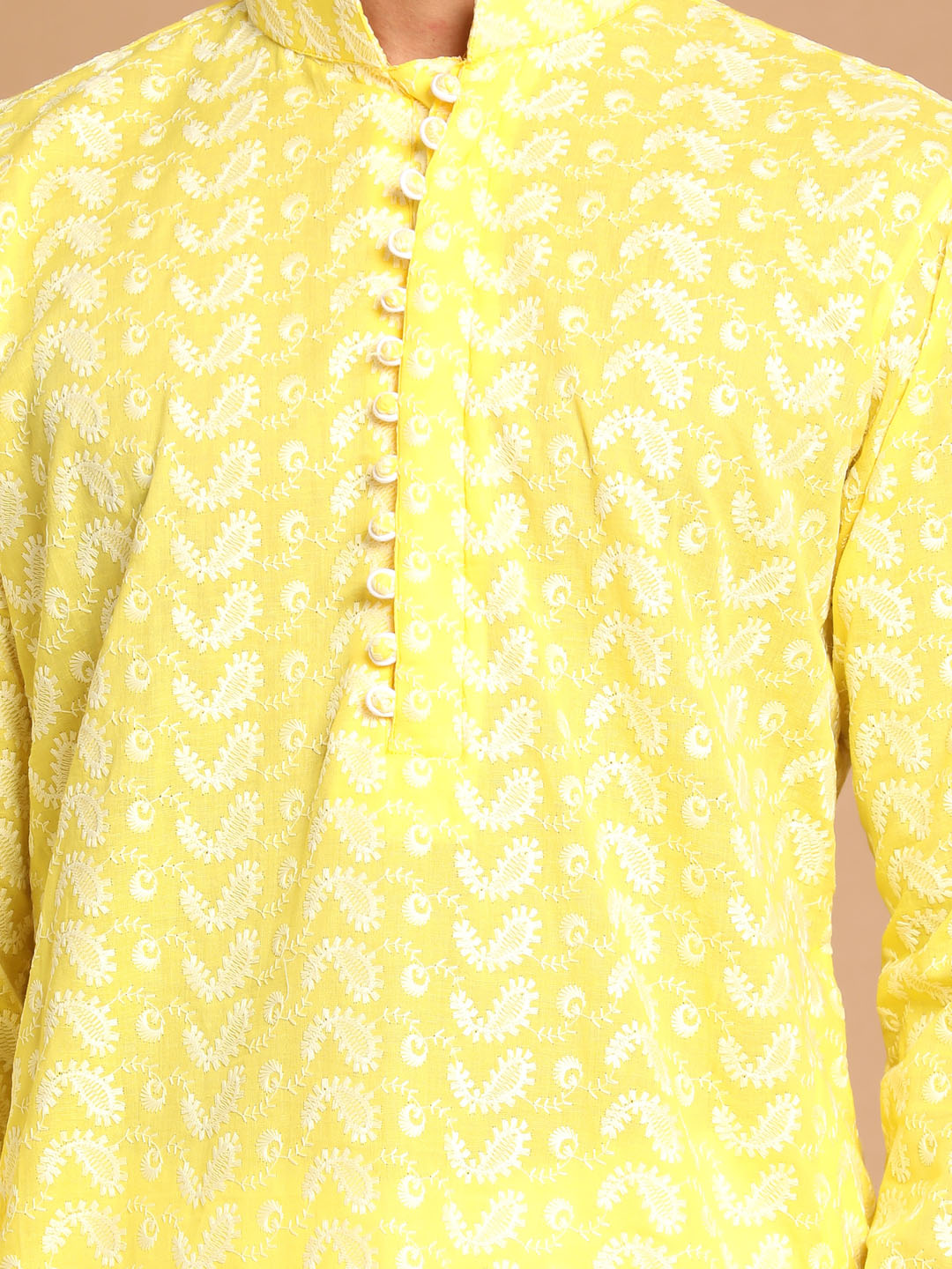 Vastramay Men's Mustard And Cream Pure Cotton Kurta And Patiala Set - Distacart