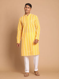 Thumbnail for Vastramay Men's Orange And White Pure Cotton Kurta Pyjama Set - Distacart