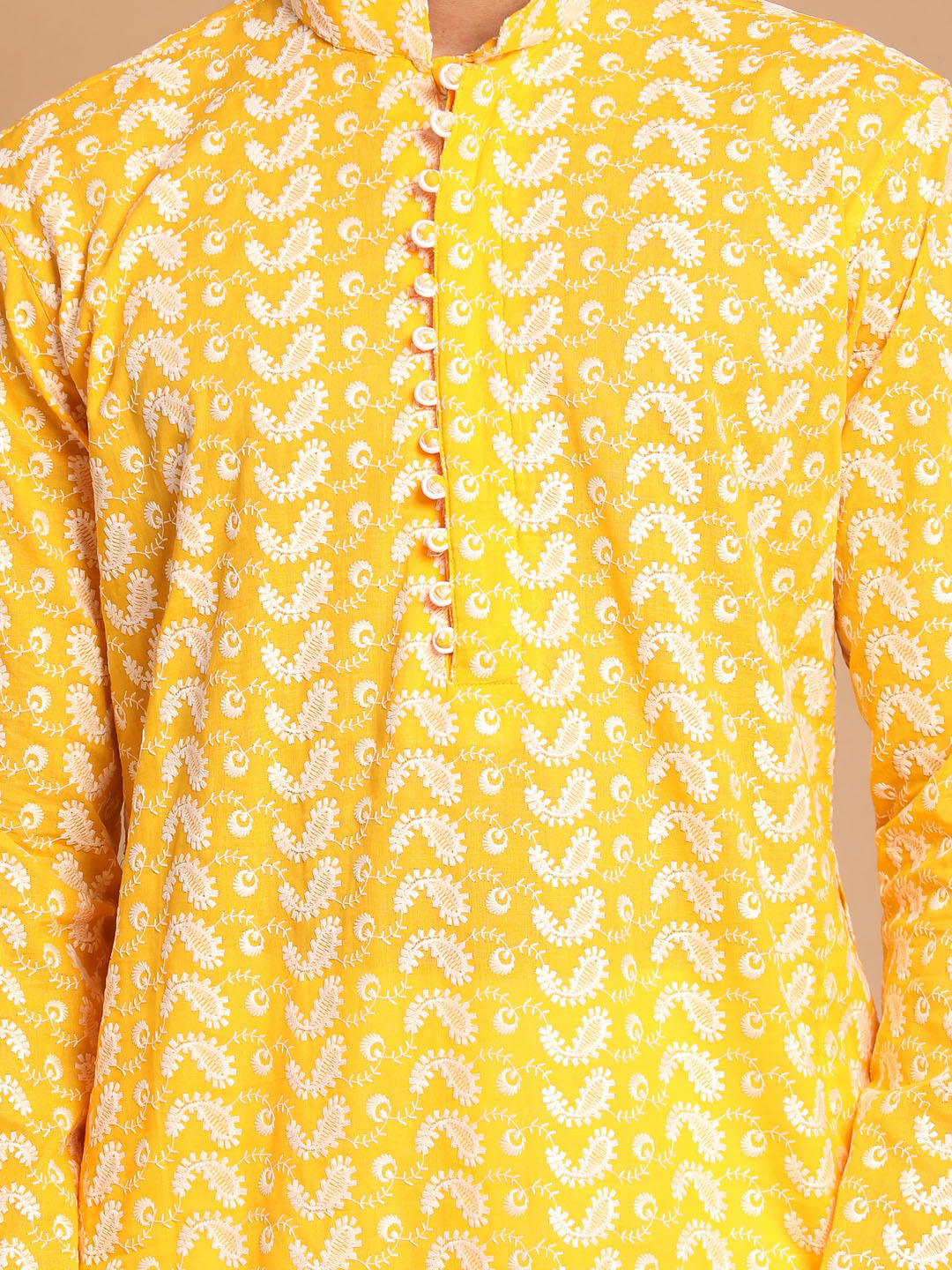 Vastramay Men's Orange And White Pure Cotton Kurta Pyjama Set - Distacart