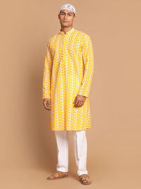 Thumbnail for Vastramay Men's Orange And White Pure Cotton Kurta Pyjama Set - Distacart