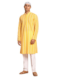 Thumbnail for Vastramay Men's Orange And White Pure Cotton Kurta Pyjama Set - Distacart