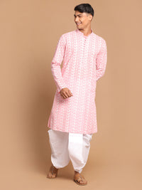 Thumbnail for Vastramay Men's Pink Pure Cotton Kurta And Dhoti Set - Distacart